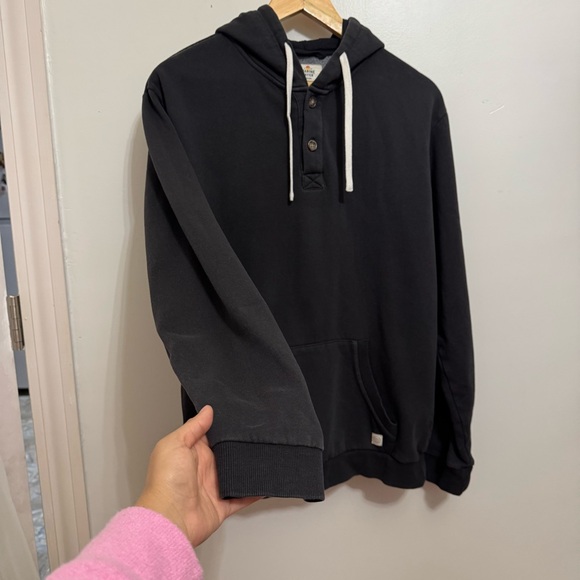 Marine Layer Men’s Placket Pullover Hoodie Medium Black Charcoal Cotton Blend - Picture 5 of 9